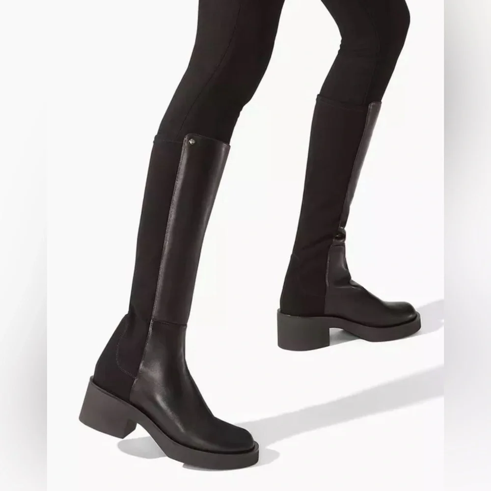 Stuart Weitzman Gotham Knee-High Boots Black Leather Lug Sole NIB Size 7.5 B